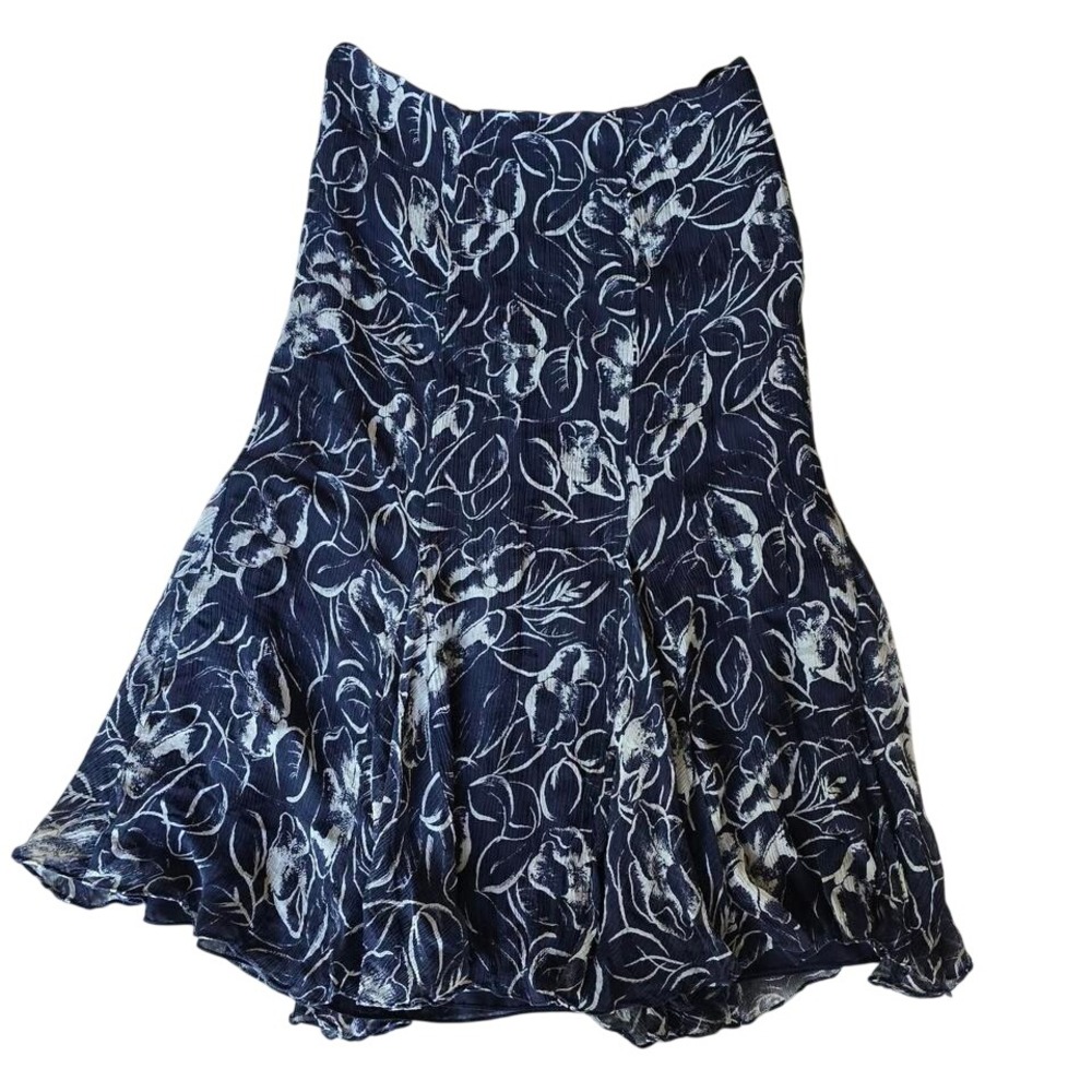 LAUREN RALPH LAUREN Petite Women's Midi Skirt 100% Silk  Size 10P Blue Floral
